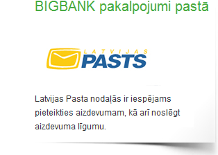 Bigbank pakalpojumi pastā